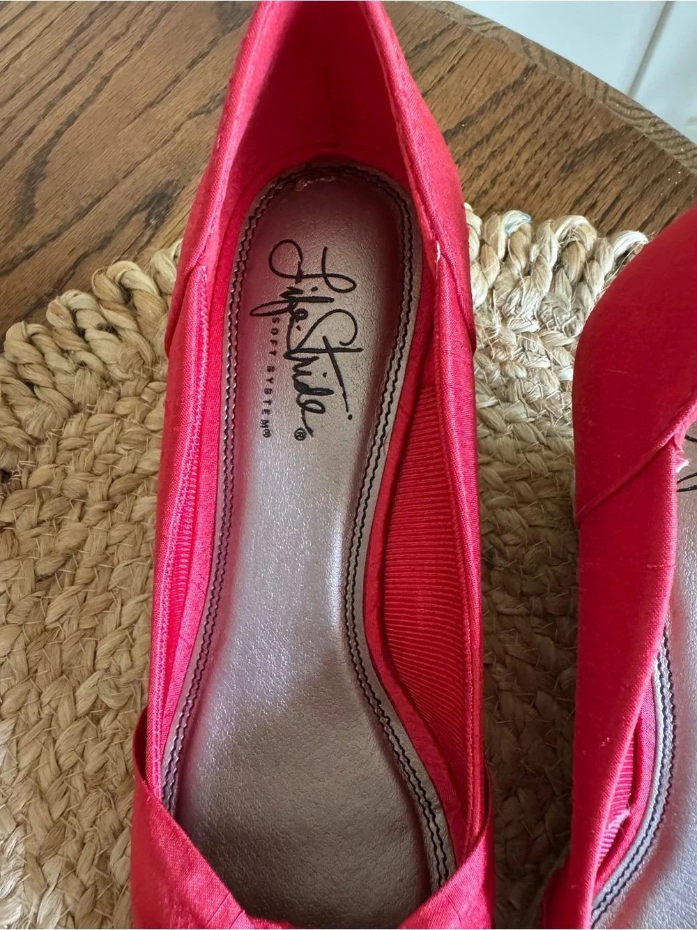 Life Stride Red Bow Peep-Toe Wedge Sandals